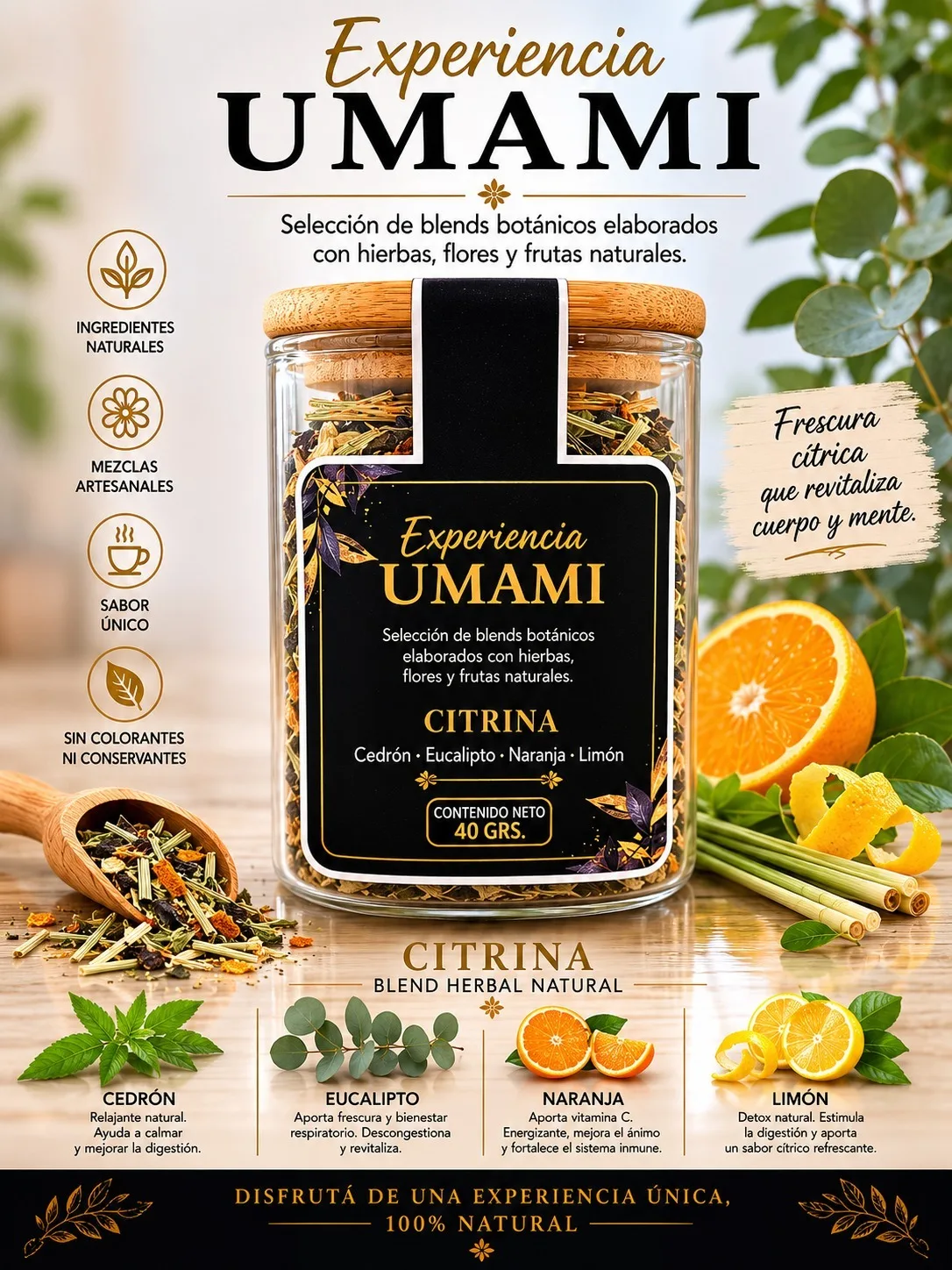 Citrina · Frasco de vidrio · tapa de bambú