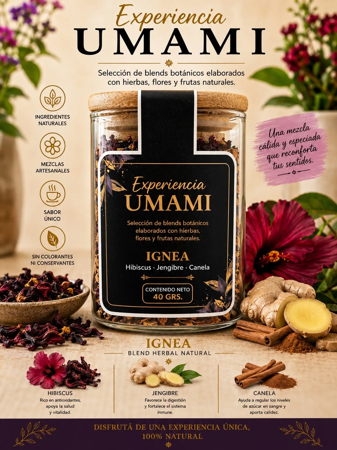 Ignea · Frasco de vidrio · tapa de bambú