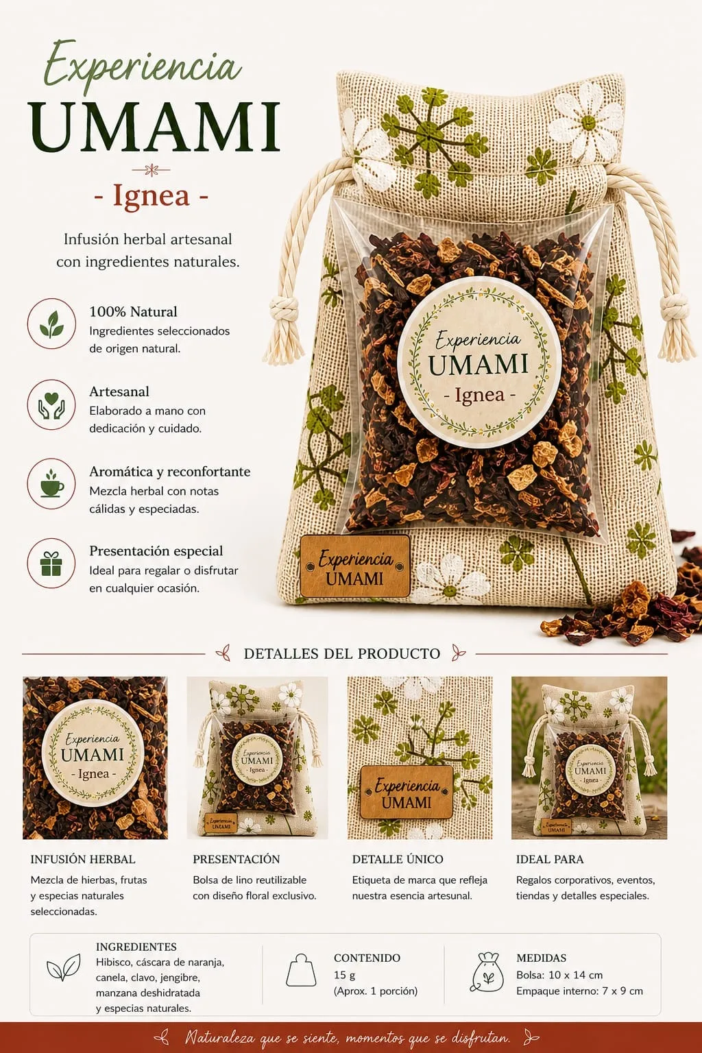 Ignea · Jardín Umami · bolsita de lino 25 g (detalle)