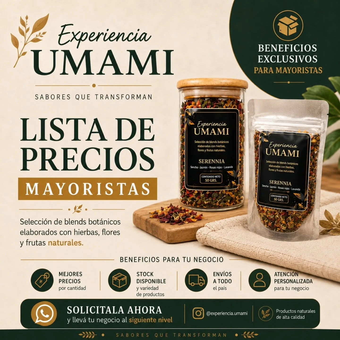 Lista de precios mayoristas de Experiencia Umami