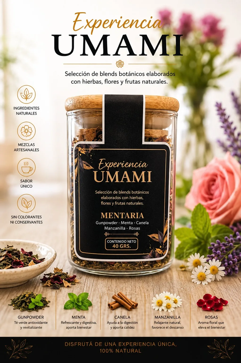 Mentaria · Frasco de vidrio · tapa de bambú