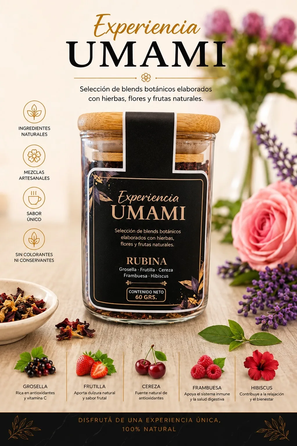 Rubina · Frasco de vidrio · tapa de bambú