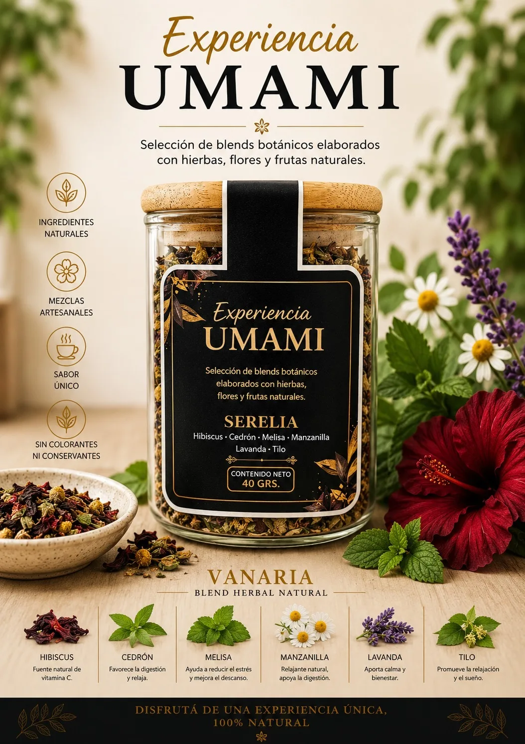 Serelia · Frasco de vidrio · tapa de bambú