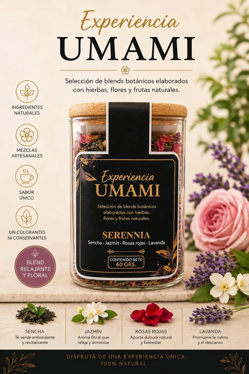 Serennia · Frasco de vidrio · tapa de bambú