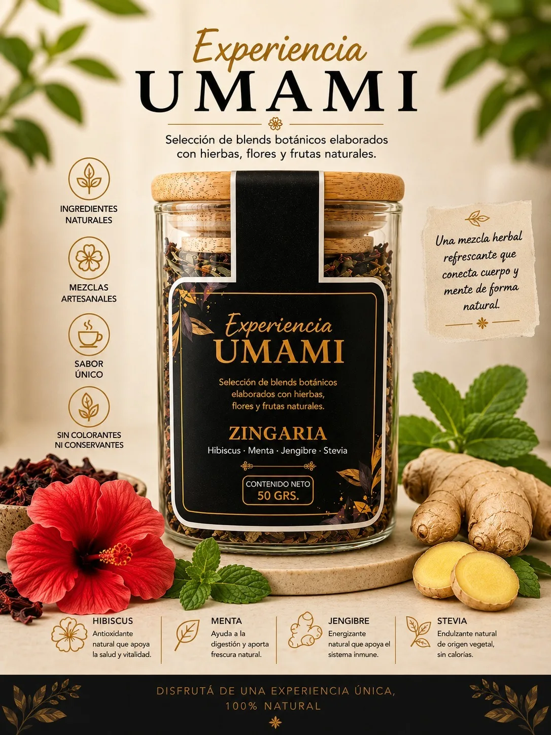 Zingaria · Frasco de vidrio · tapa de bambú